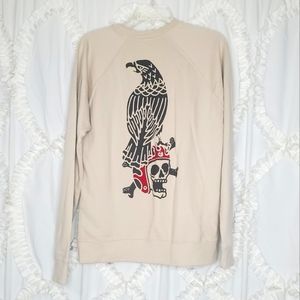 Independent Trading Company Cream Black Red Motorcycle Bird Skull Sweater Size S